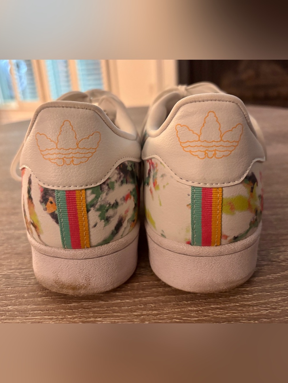 adidas White Multicolor Watercolor Print Superstar Sneakers - Picture 6 of 9